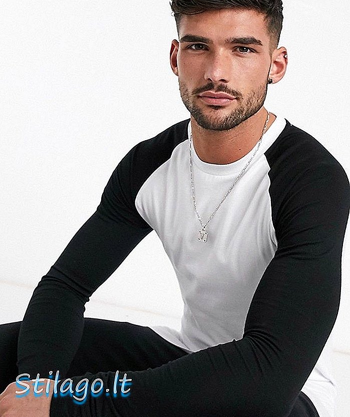 ASOS TASARIM uzun kollu kas fit mürettebat boyun ile raglan t-shirt beyaz & siyah-Multi