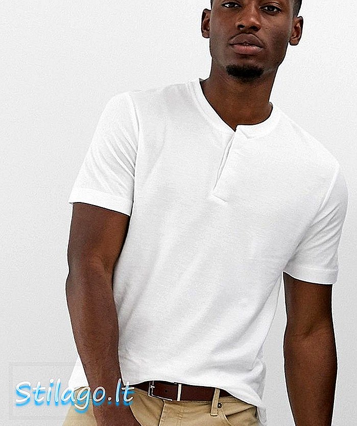 T-shirt elegante con collo aperto Jack & Jones Premium in jersey piqué-bianco