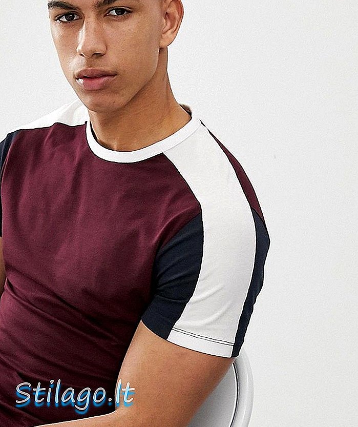New Look Muscle Fit T-Shirt mit Farbblockärmel in Burgunder-Rot