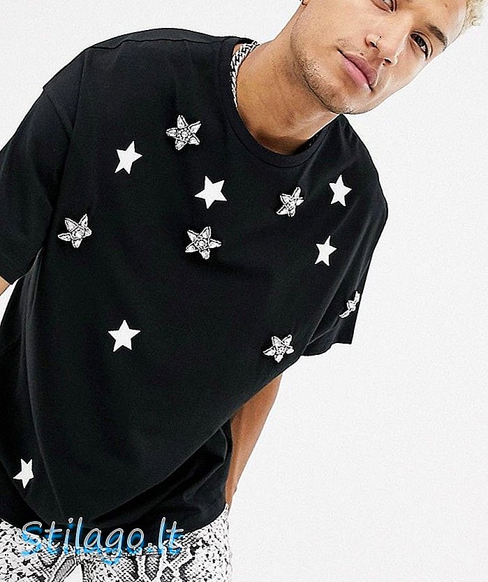 „ASOS DESIGN“ marškinėliai su dideliais marškinėliais su žvaigždutėmis ir papuošimais - juodi