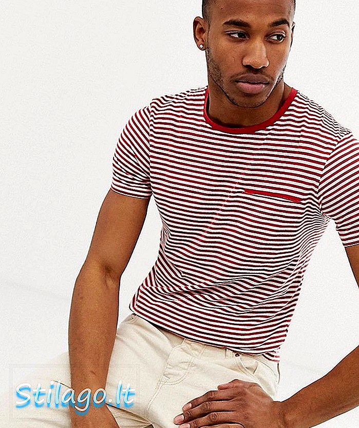 Camiseta de rayas seleccionadas de Homme con bolsillo en algodón orgánico-Rojo