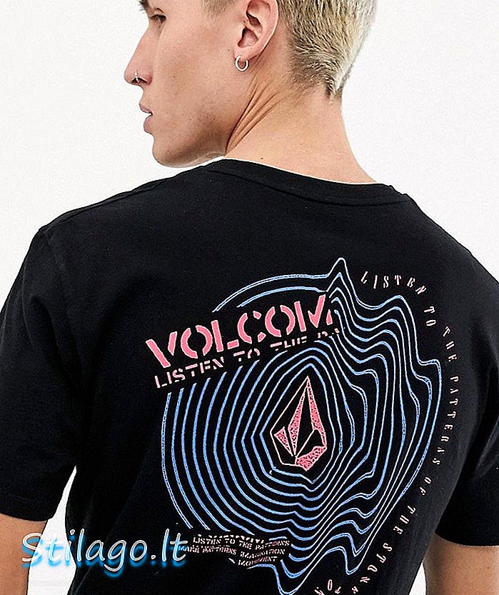 חולצת טריקו של Volcom האזנה עם הדפס גב גדול בשחור