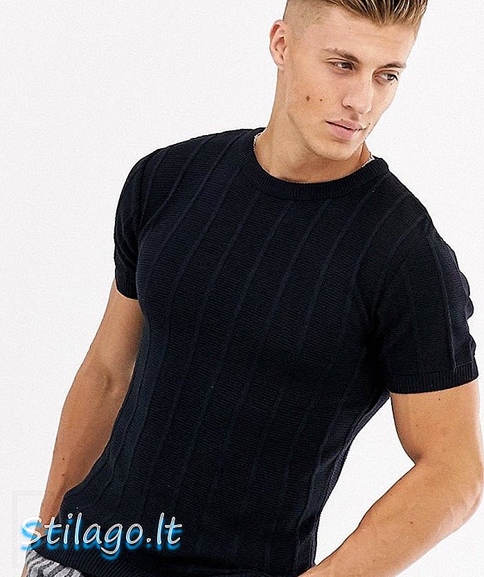 River Island Muscle Fit Strick-T-Shirt in Marine