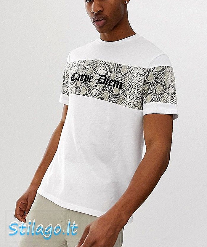 „River Island“ marškinėliai su baltais Carpe Diem siuvinėjimais