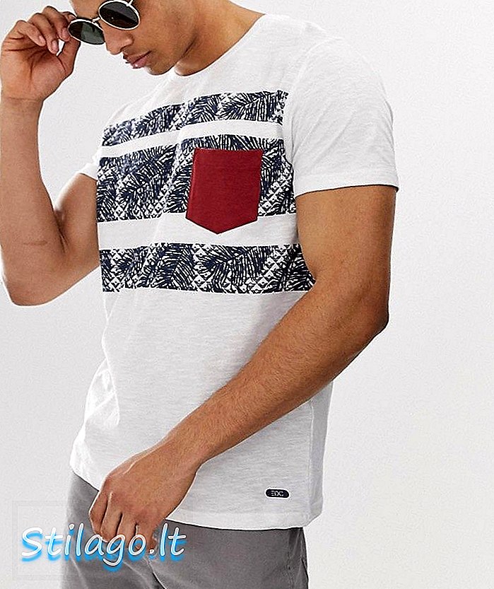 Esprit tričko s dlaní a kontrastným vreckom - biele