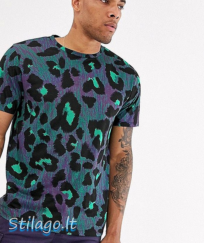 T-shirt oversize Urban Threads in viola e verde con stampa animalier-Blu