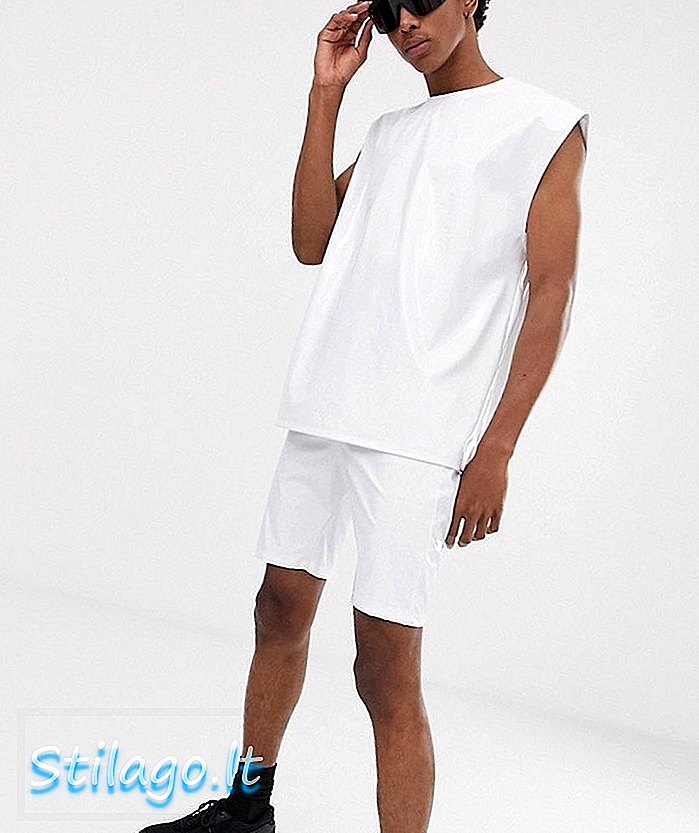 سفید ونائل تانے بانے میں ASOS ڈیزائن کوآگ-آرڈڈ بڑے بغیر آستین والی ٹی شرٹ