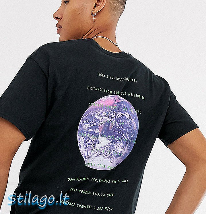Odzyskany t-shirt z nadrukiem kosmicznym Vintage - czarny