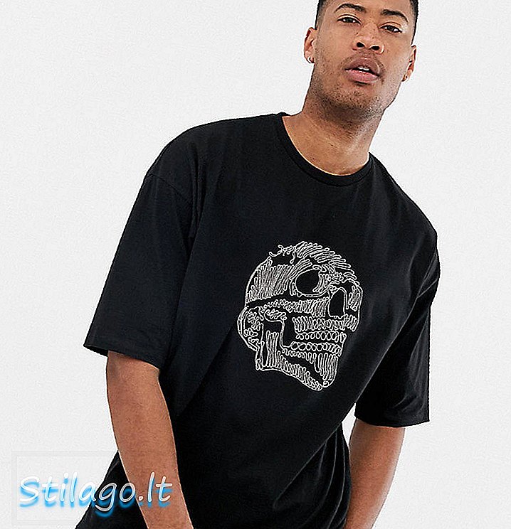 ASOS DESIGN - T-shirt oversize alta con grande teschio in rilievo nero-nero