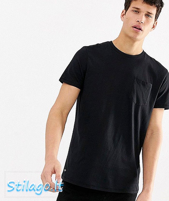 T-shirt met versleten zak - Zwart