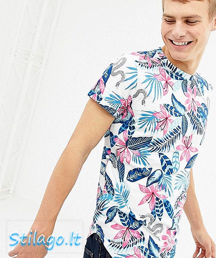 T-shirt hem melengkung bunga Hollister-Hijau