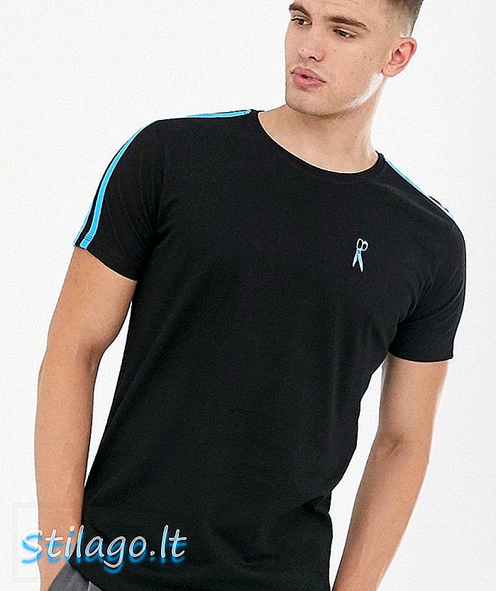 Ringspun neon shoulder tape t-shirt-Zwart
