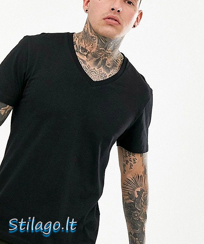 Тениска ASOS DESIGN с v врат в черно
