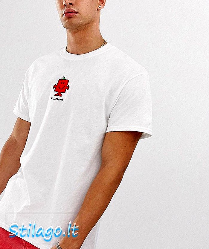 T-shirt brodé Mr. Men Mr. Strong-Blanc