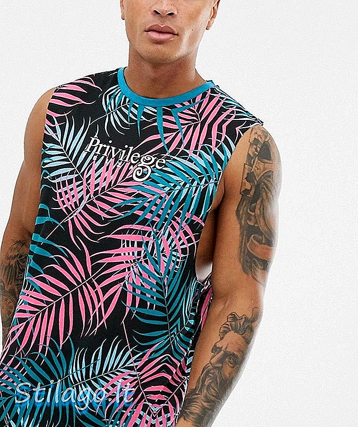 ASOS DESIGN Privilege Ibiza αμάνικο μπλουζάκι με μειωμένη μπράτσα και σε όλο το print-Multi