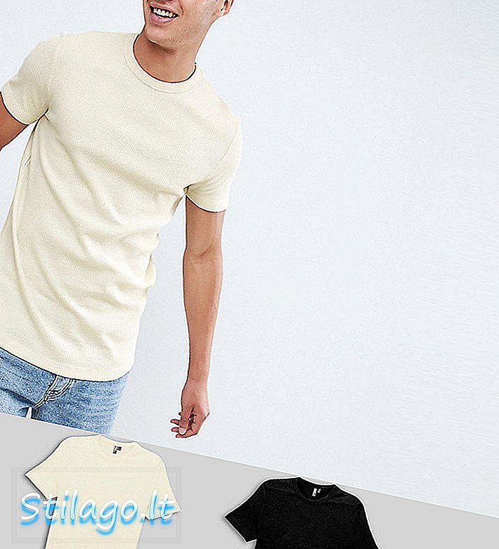 ASOS DESIGN 2 πακέτο μακρύ μπλουζάκι σε βάφλα με καμπύλη στρίφωμα σώματος-Multi