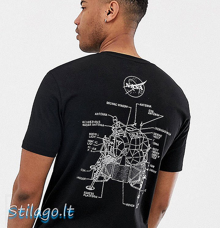 ASOS DESIGN Sırt desenli uzun NASA rahat kesim t-shirt-Siyah