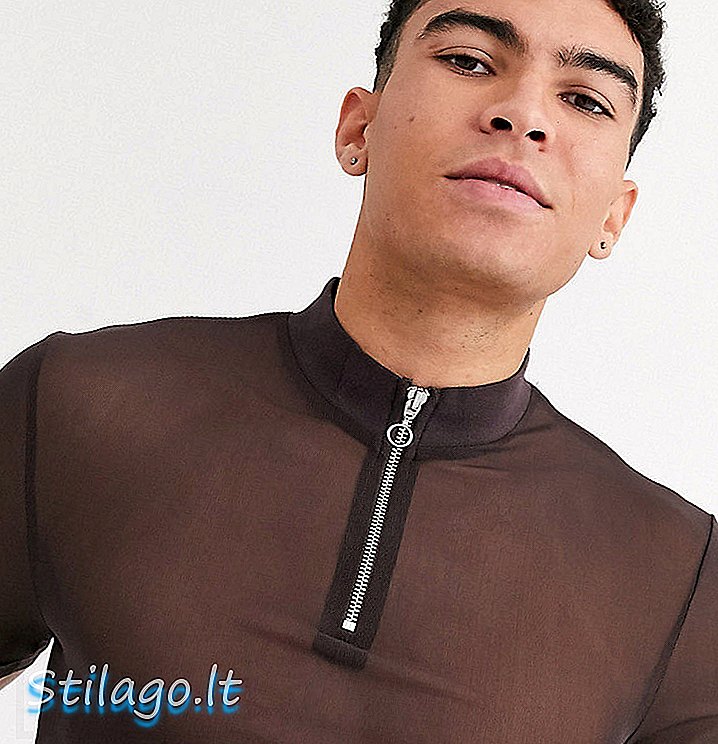 ASOS DESIGN Tall - T-shirt musclé avec col zippé en maille fine - Marron