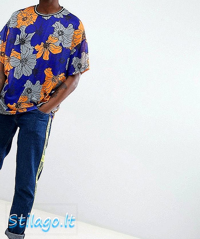 T-shirt ASOS DESIGN oversized com floral em toda a malha e costela com ponta - Multi