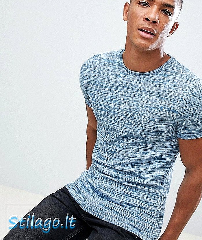 ASOS DESIGN Muscle Fit T-Shirt aus leichtem Strickjersey mit Rollärmel in Blau