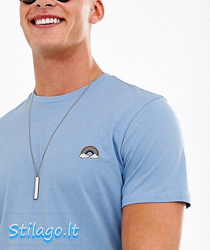 Wytworna haftowana tęczowa koszulka w kolorze niebieskim