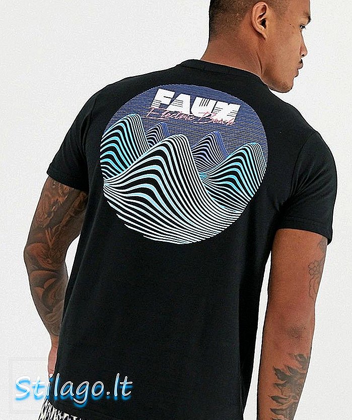 Freund oder Faux Voltage Wave Back Print T-Shirt-Schwarz