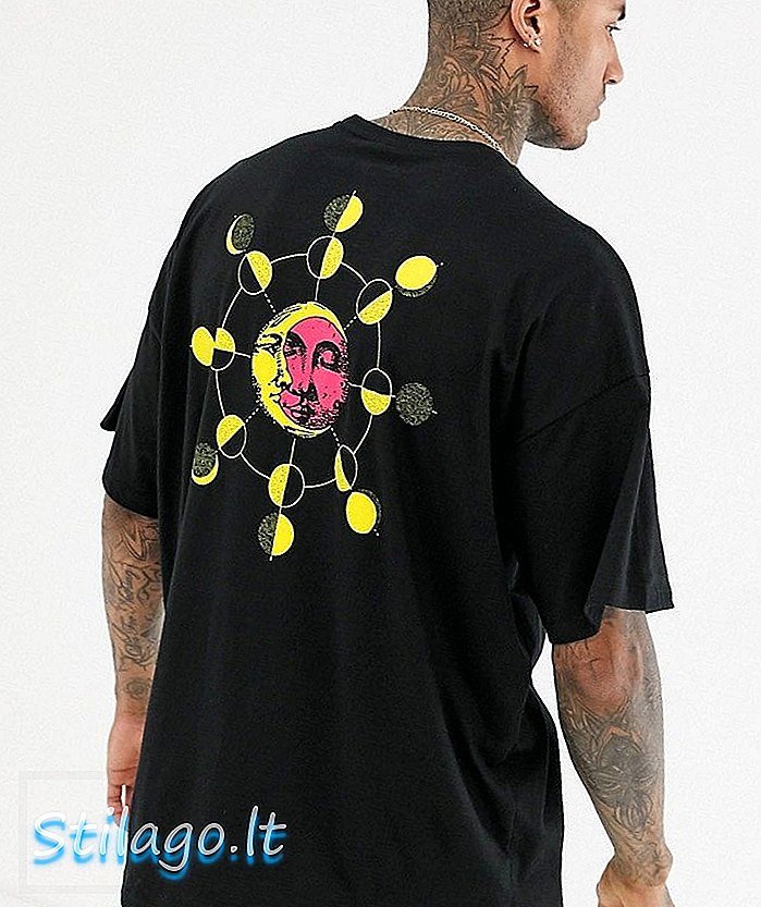 T-shirt ASOS DESIGN yang besar dengan cetakan belakang cahaya matahari yang besar-Hitam