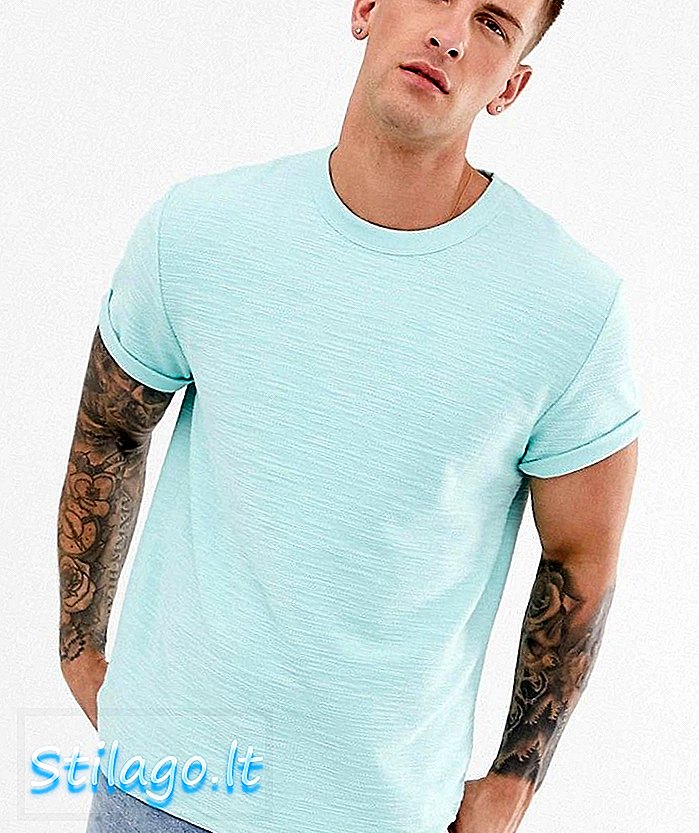 ASOS DESIGN entspanntes T-Shirt mit Rollärmel in strukturiertem Jersey-Blau