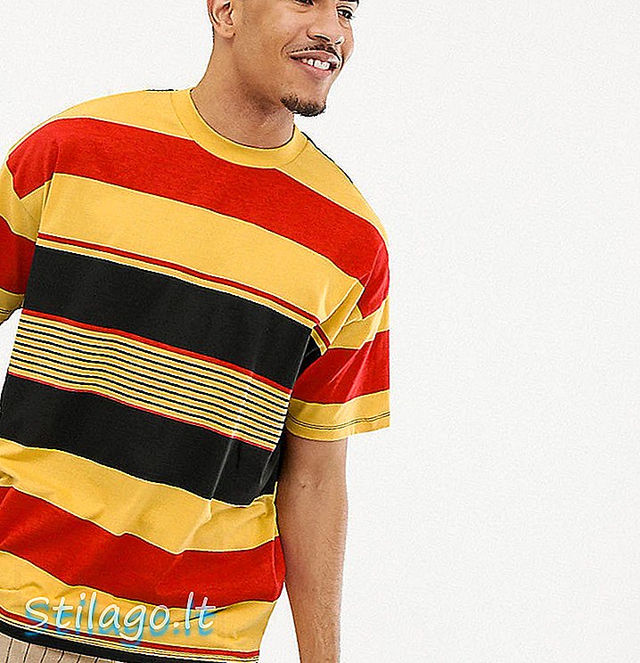 ASOS DESIGN Großes übergroßes T-Shirt aus Bio-Baumwolle mit dickem Retro-Streifen-Gelb