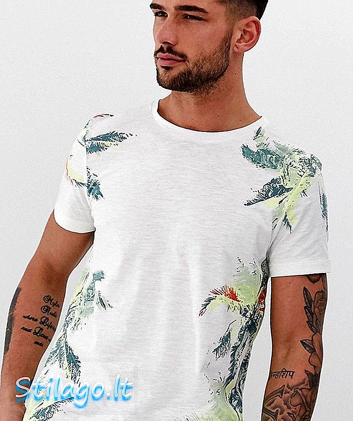 Tom Tailor T-Shirt mit tropischem Seitendruck-Weiß