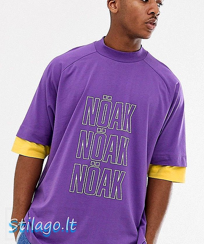 T-shirt oversize Noak in viola con manica a contrasto gialla