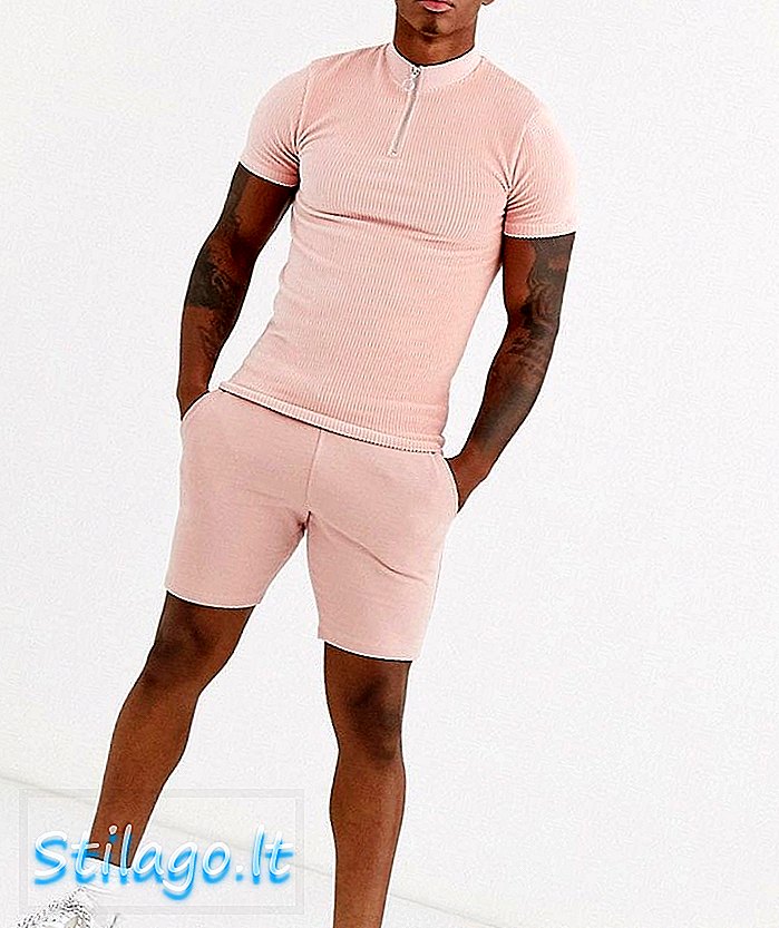 ASOS DESIGN muskelt-shirt med lynlås i ribben velour-pink