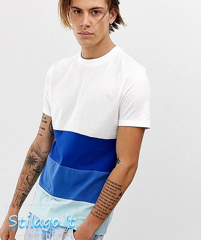 Organiczna standardowa koszulka ASOS DESIGN z blokiem kolorów w niebiesko-białym kolorze