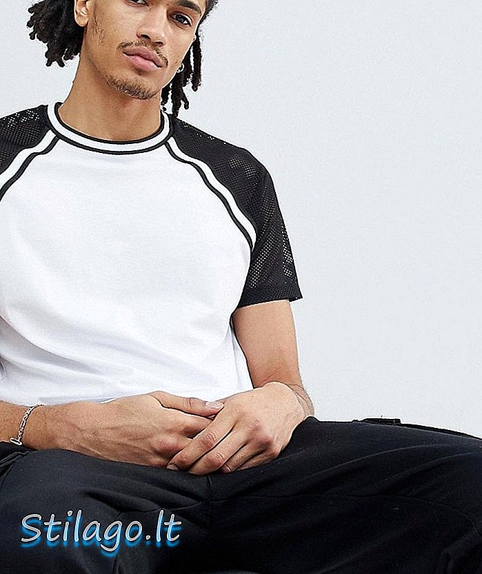 जाळी-पांढ in्या रंगात टेपिंग आणि रागलन स्लीव्हसह एएसओएस डिझाईन टी-शर्ट