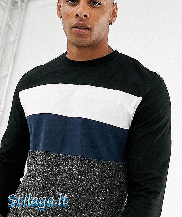 Marškinėliai „ASOS DESIGN 3/4“ su rankovėmis su spalvotu bloku iš lininio mišinio - juodos spalvos
