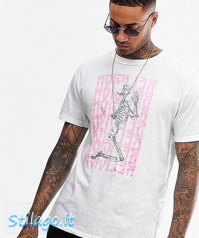 Religion t-shirt met roze skelet tekstprint in wit