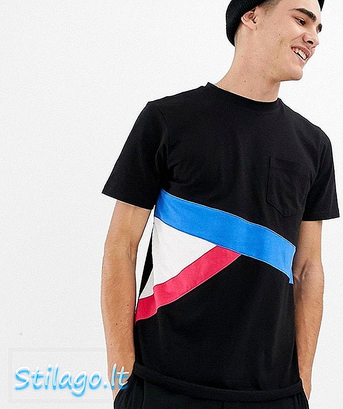T-Shirt nera a blocchi di colore a contrasto con un'altra influenza