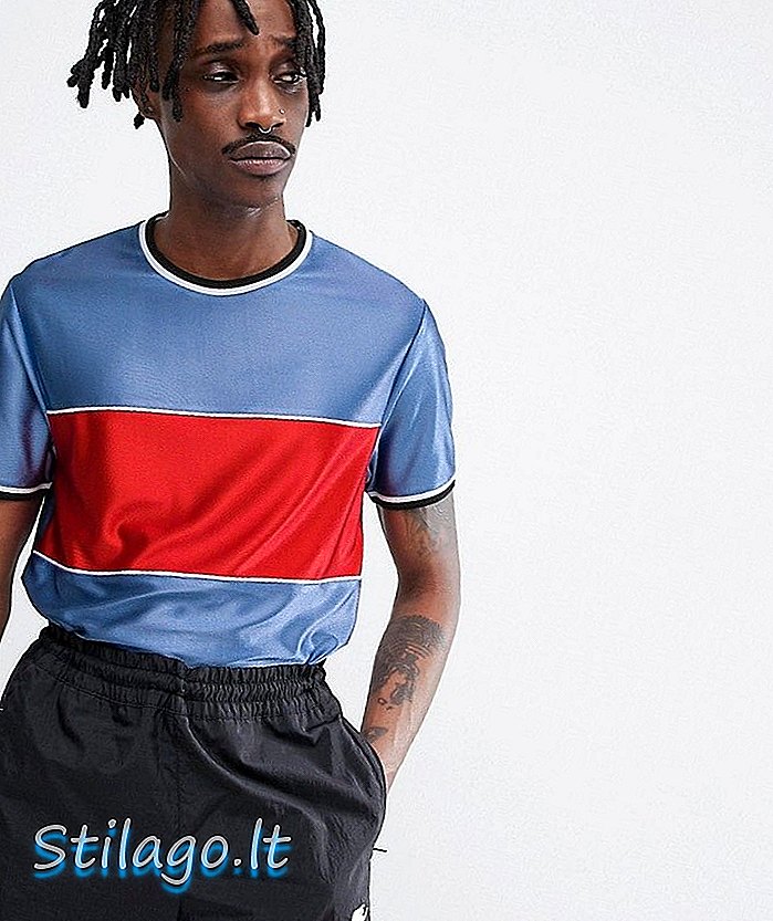 Camiseta de ASOS DESIGN en tejido drapeado con panel en contraste y ribetes en azul