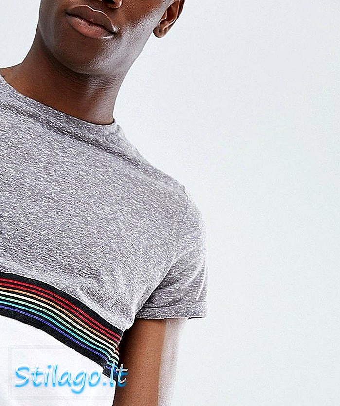 ASOS DESIGN - T-shirt met contrasterende pas en regenboogtape van interessante stof - grijs