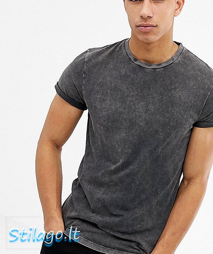 T-shirt ASOS DESIGN dengan lengan gulung dengan pencuci asid berwarna kelabu
