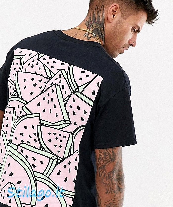 Ny Love Club melon bagtrykt t-shirt i overdimensioneret-sort