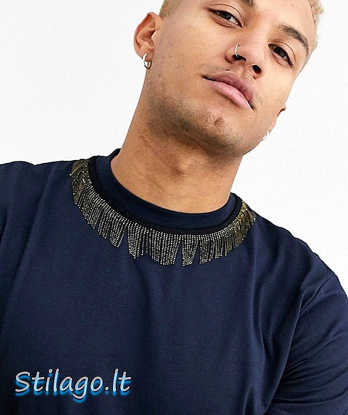 ASOS DESIGN - T-shirt met halsboord in marineblauw