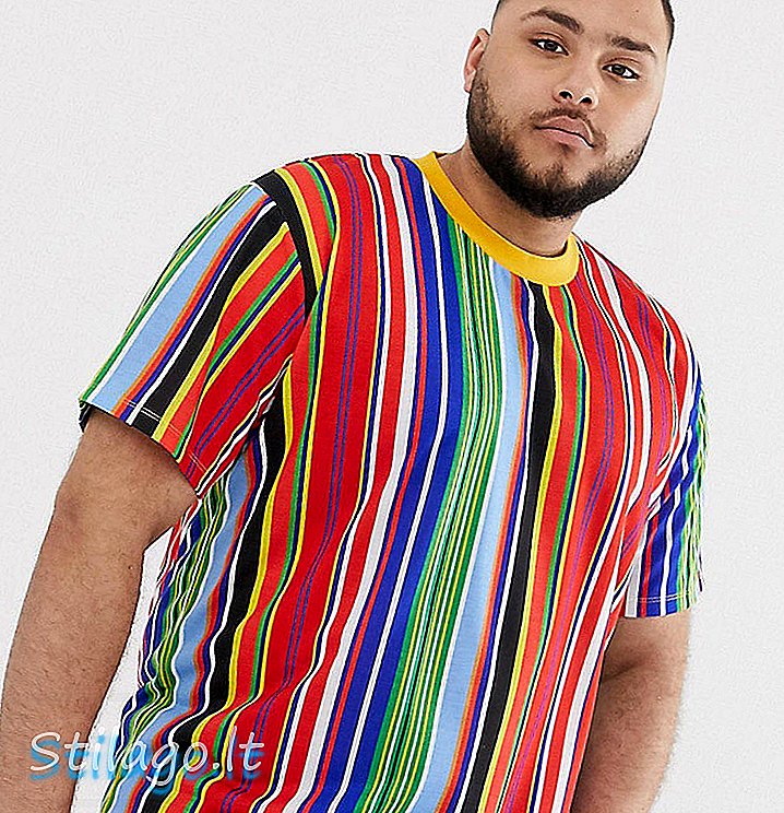 ASOS DESIGN Plus t-shirt santai di rainbow stripe-Multi