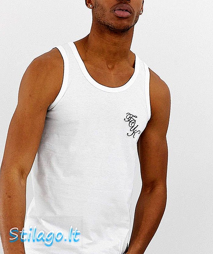 French Connection Muskel Fit FCUK logo vest-White