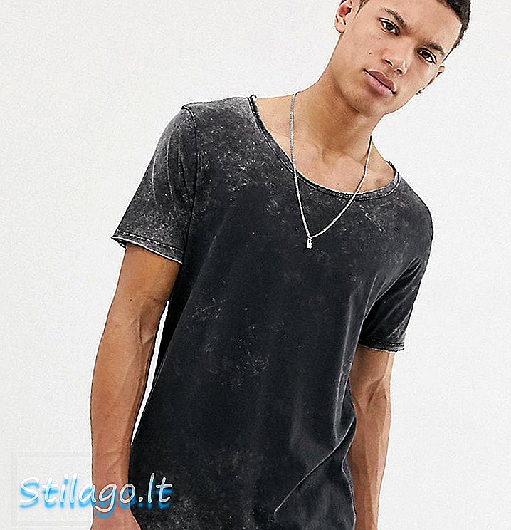 ASOS DESIGN Tall atvieglots super āķu jedu krekls ar liekšķeres kaklu un izliektu apakšmalu skābā mazgāšanas-melnā krāsā