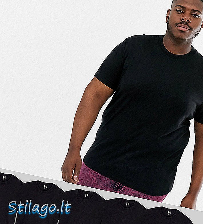 ASOS DESIGN Plus - T-shirt organica in confezione da 5 con girocollo salva-Nero