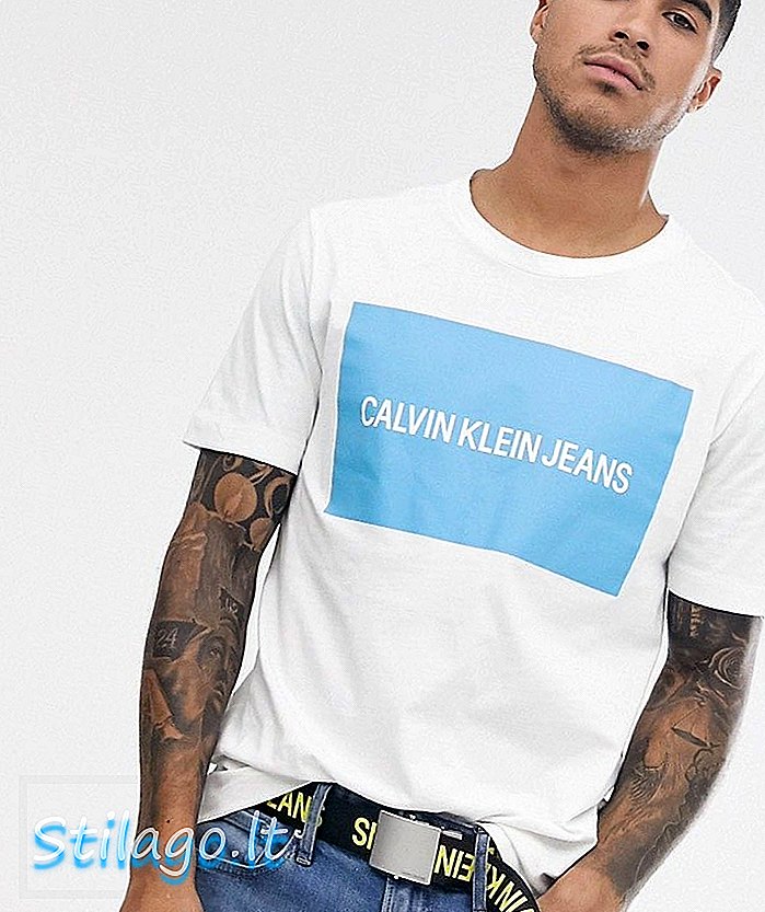 Calvin Klein institucinės dėžutės logotipas, marškinėliai, balti