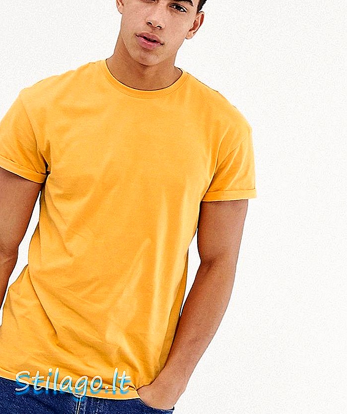 חולצת טריקו עם שרוול רול חדש בצבע צהוב