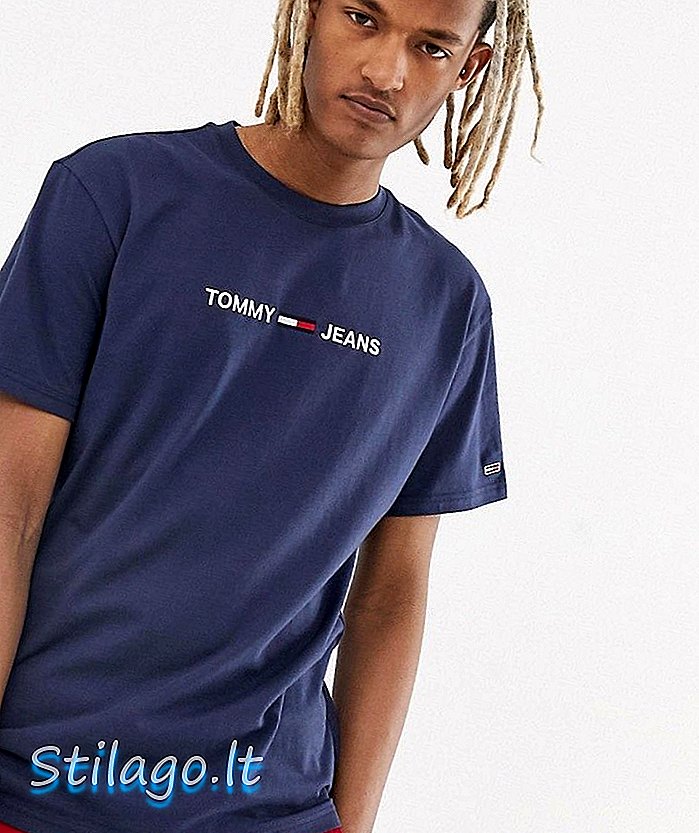 Tommy Jeans áo thun logo văn bản nhỏ trong hải quân