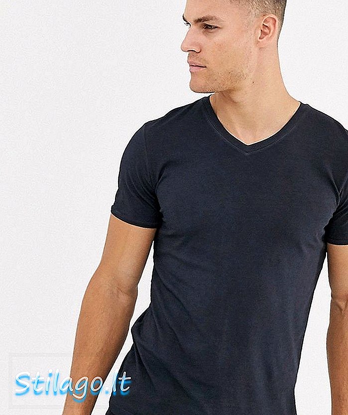 T-shirt col V BOSS en bleu marine-noir